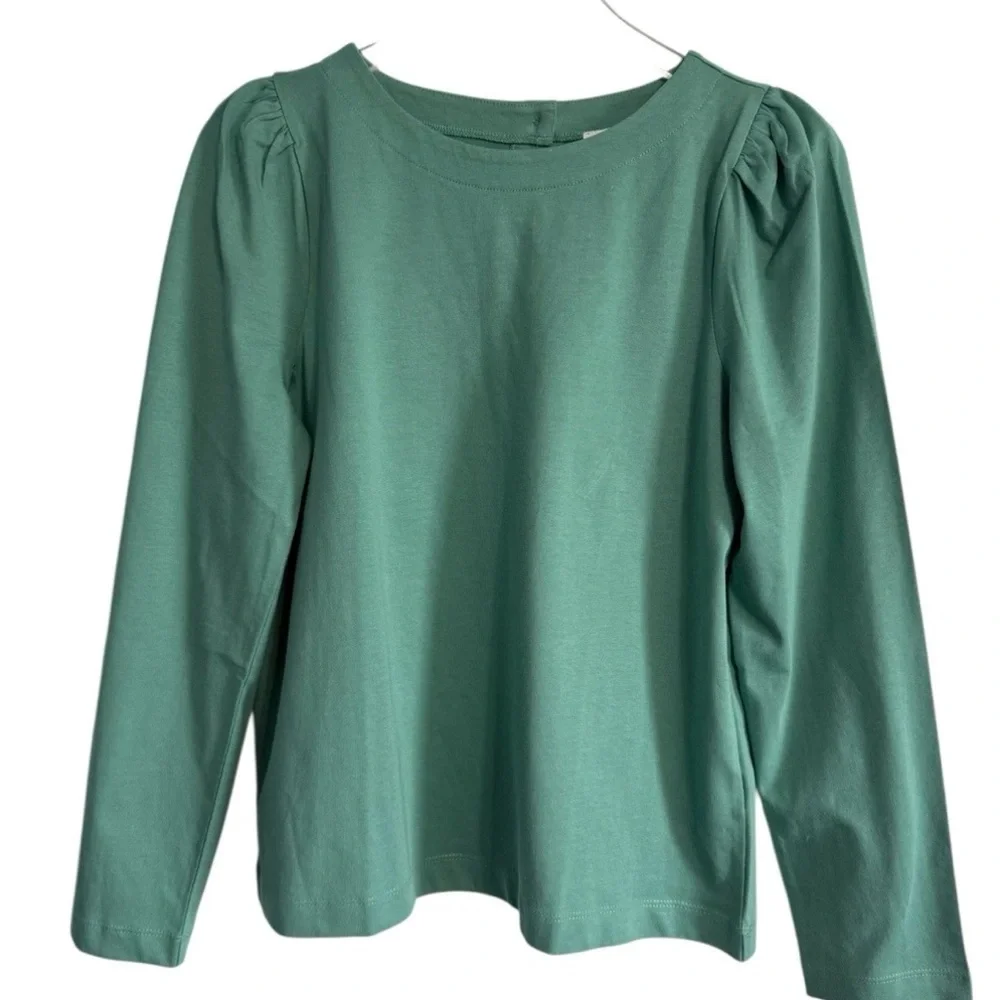 J Crew | 100% Cotton Green Puff-sleeve Button-Back Top | Size Small